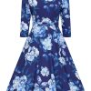 Blaues Swing-Kleid mit Blumenmuster – Bild 7