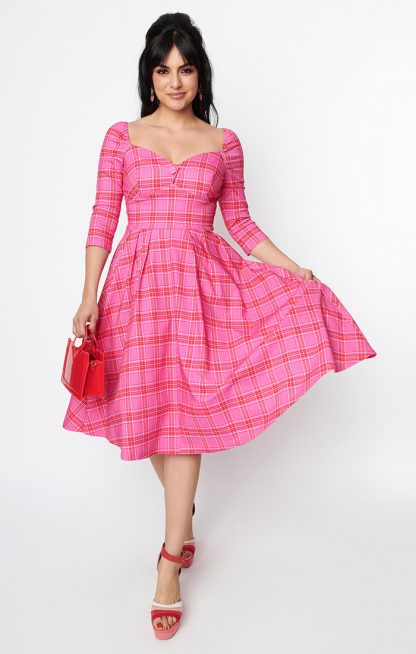 LAMAR SWING KLEID PINK/ROT KARIER